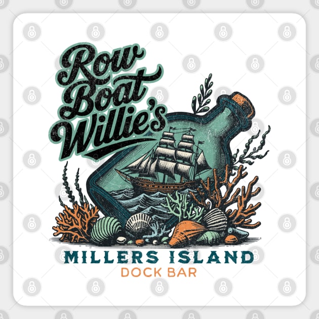 Row Boat Willies Dock Bar Millers Island Sparrows Point Inlet Glass in a Bottle Magnet by Joaddo